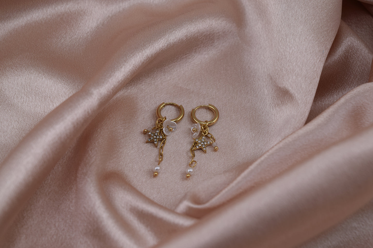 Sakura Dangle Huggies – Waterproof /Tarnish-Free / Hypoallergenic