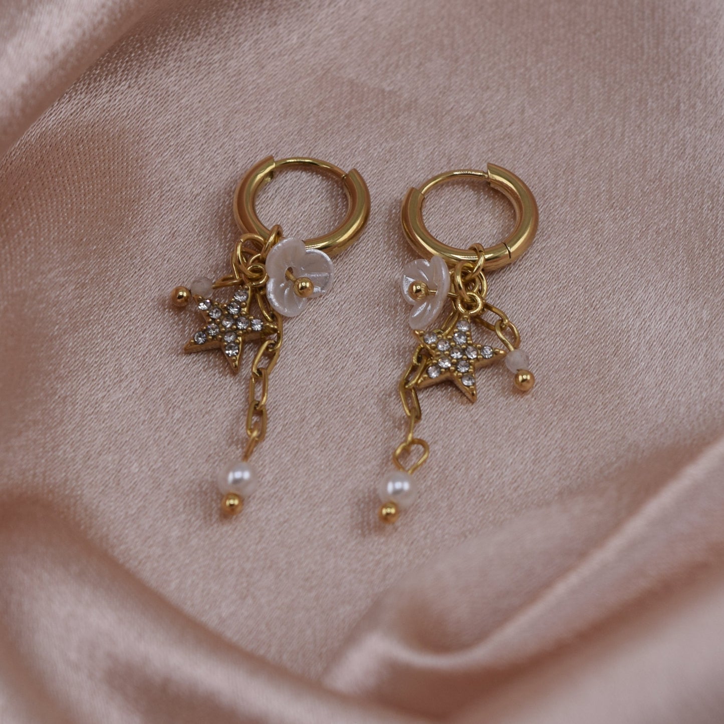 Sakura Dangle Huggies – Waterproof /Tarnish-Free / Hypoallergenic