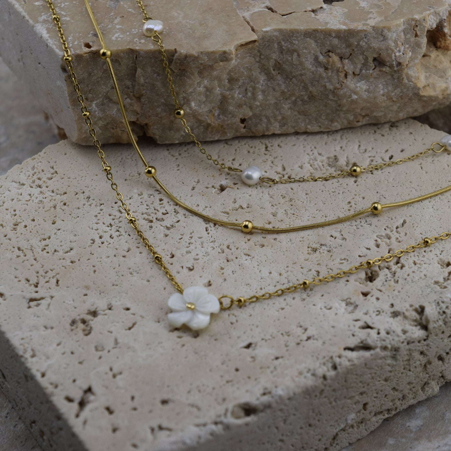 Ivory Sakura Stack (3) – Tarnish-Free / Waterproof / Hypoallergenic