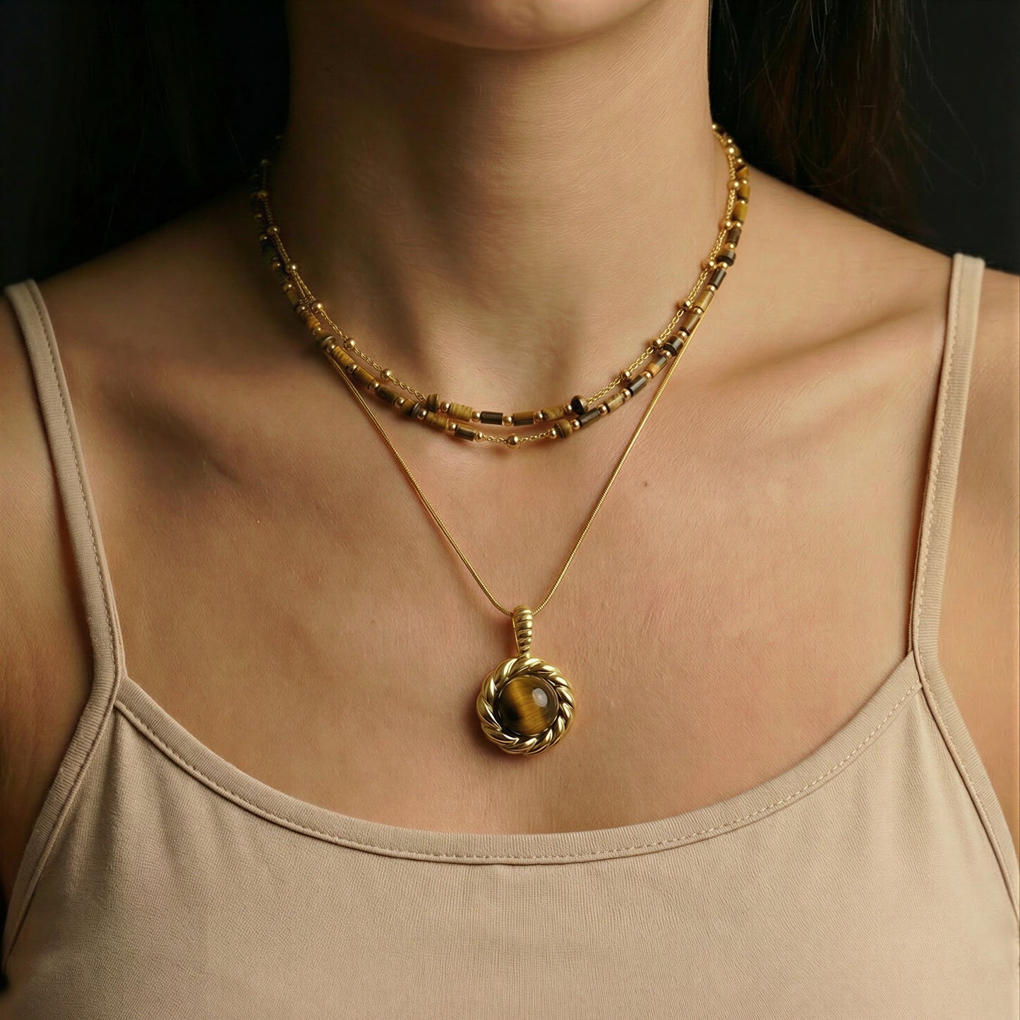 Aurelle Tiger Eye Pendant – Waterproof /Tarnish-Free / Hypoallergenic