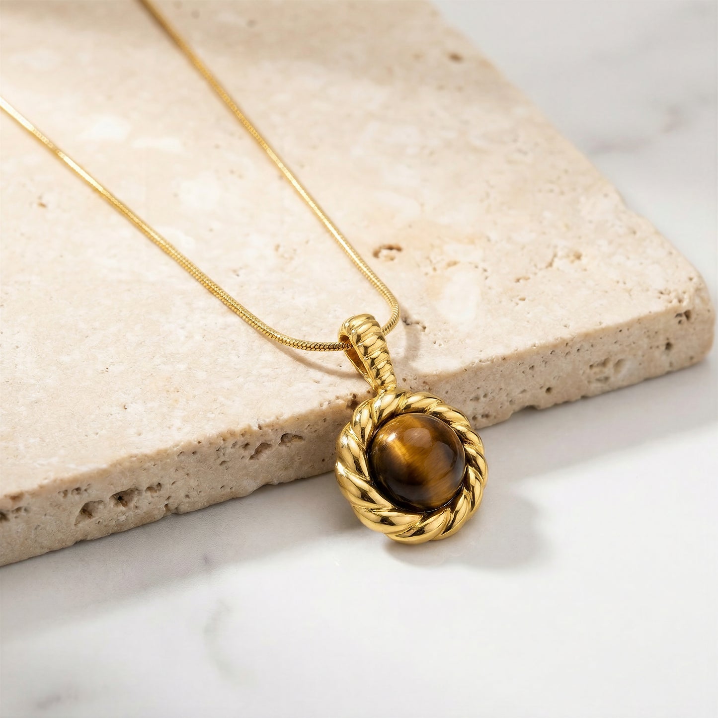 Aurelle Tiger Eye Pendant – Waterproof /Tarnish-Free / Hypoallergenic