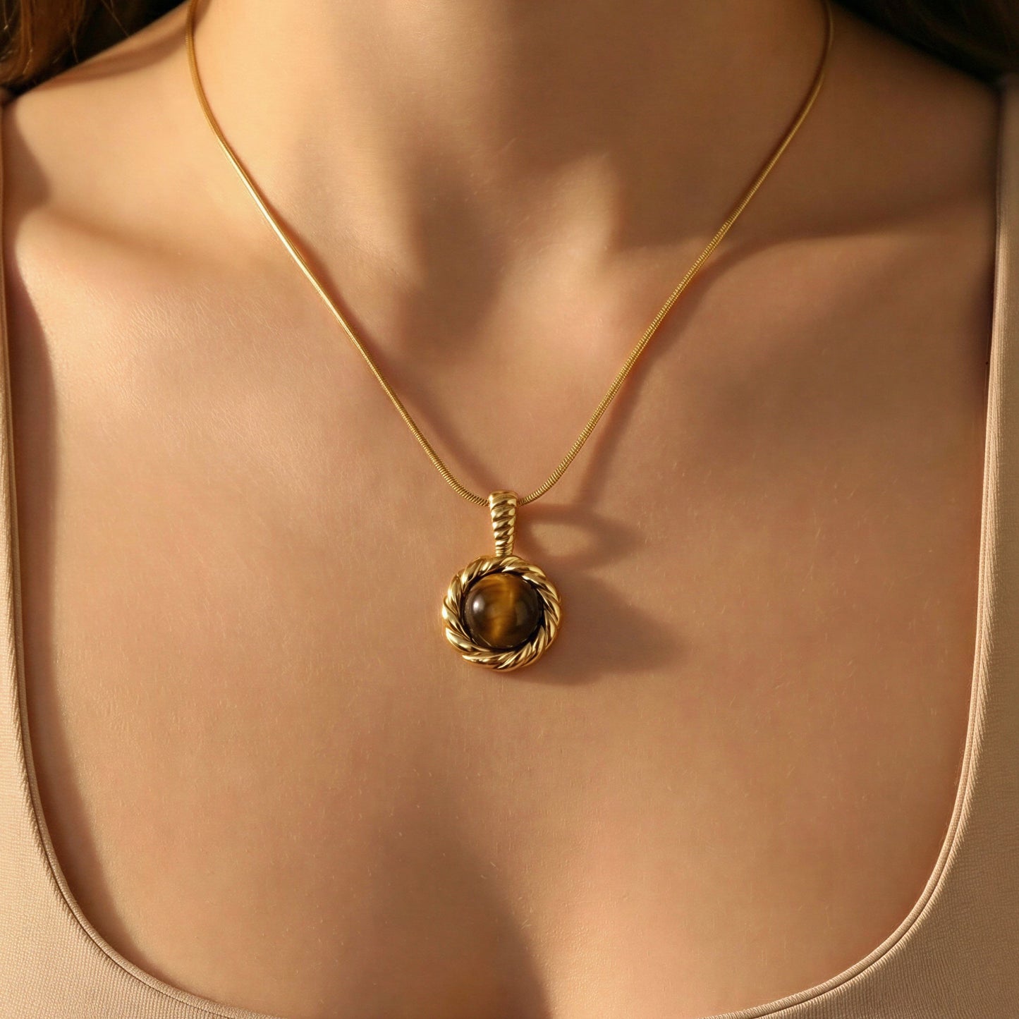 Aurelle Tiger Eye Pendant – Waterproof /Tarnish-Free / Hypoallergenic