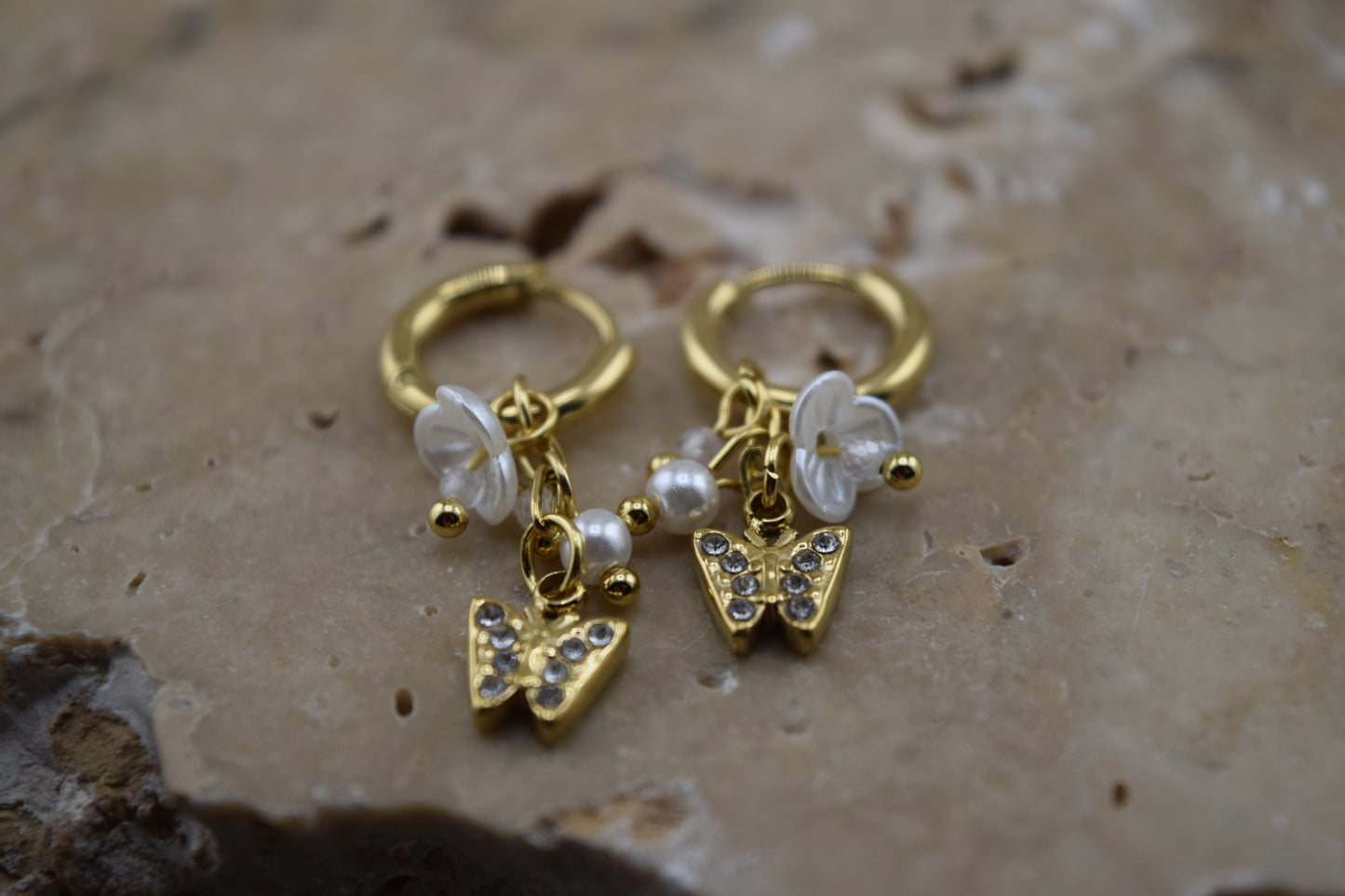 Sakura Dangle Huggies – Waterproof /Tarnish-Free / Hypoallergenic