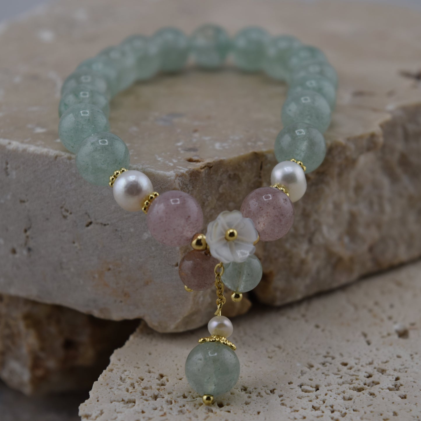 Pink & Aventurine Crystal Bracelet
