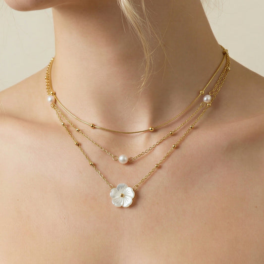 Ivory Sakura Stack (3) – Tarnish-Free / Waterproof / Hypoallergenic