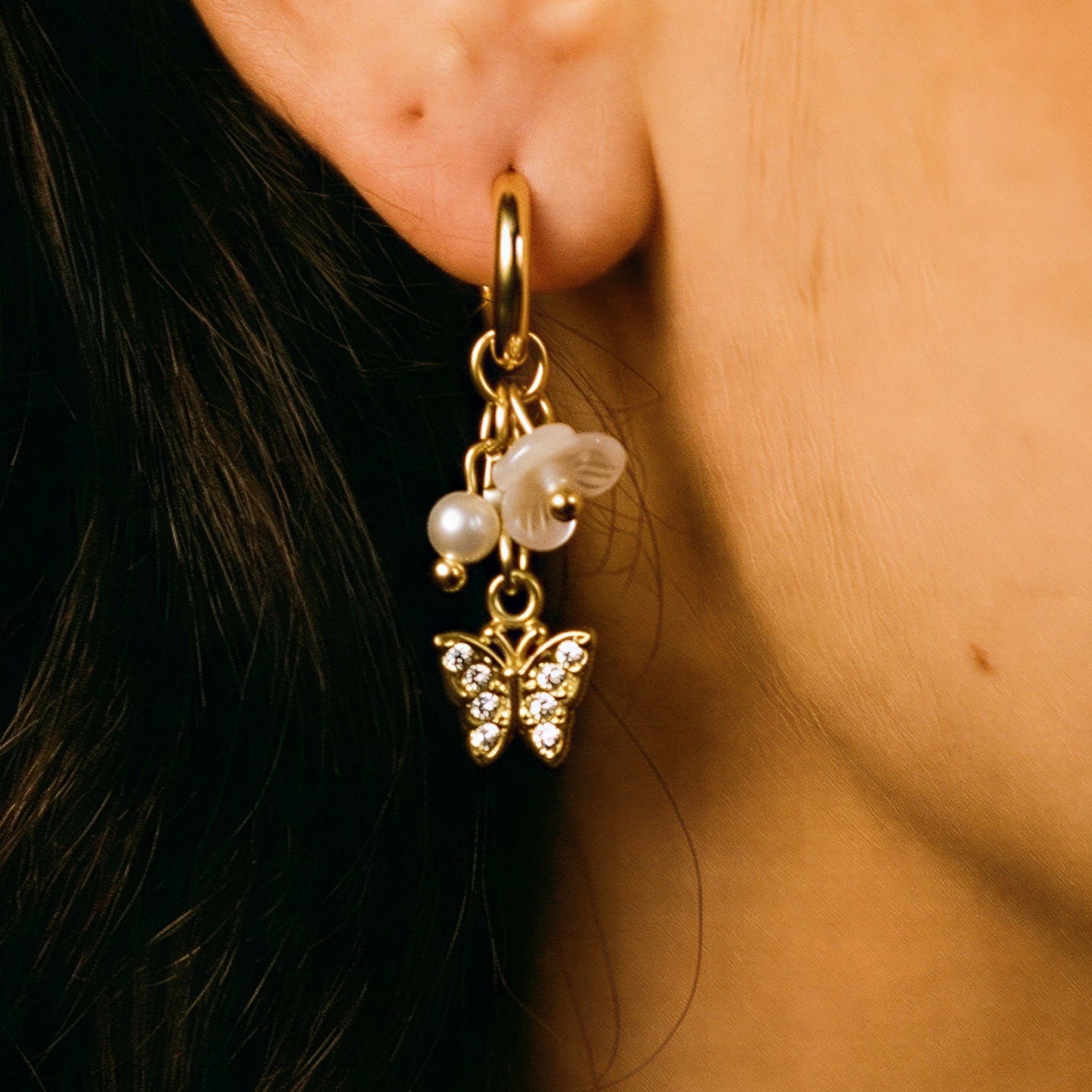 Sakura Dangle Huggies – Waterproof /Tarnish-Free / Hypoallergenic