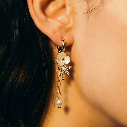 Sakura Dangle Huggies – Waterproof /Tarnish-Free / Hypoallergenic